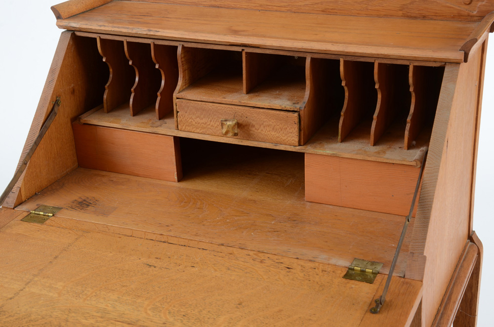 Antique Oak Slant Top Secretary Desk