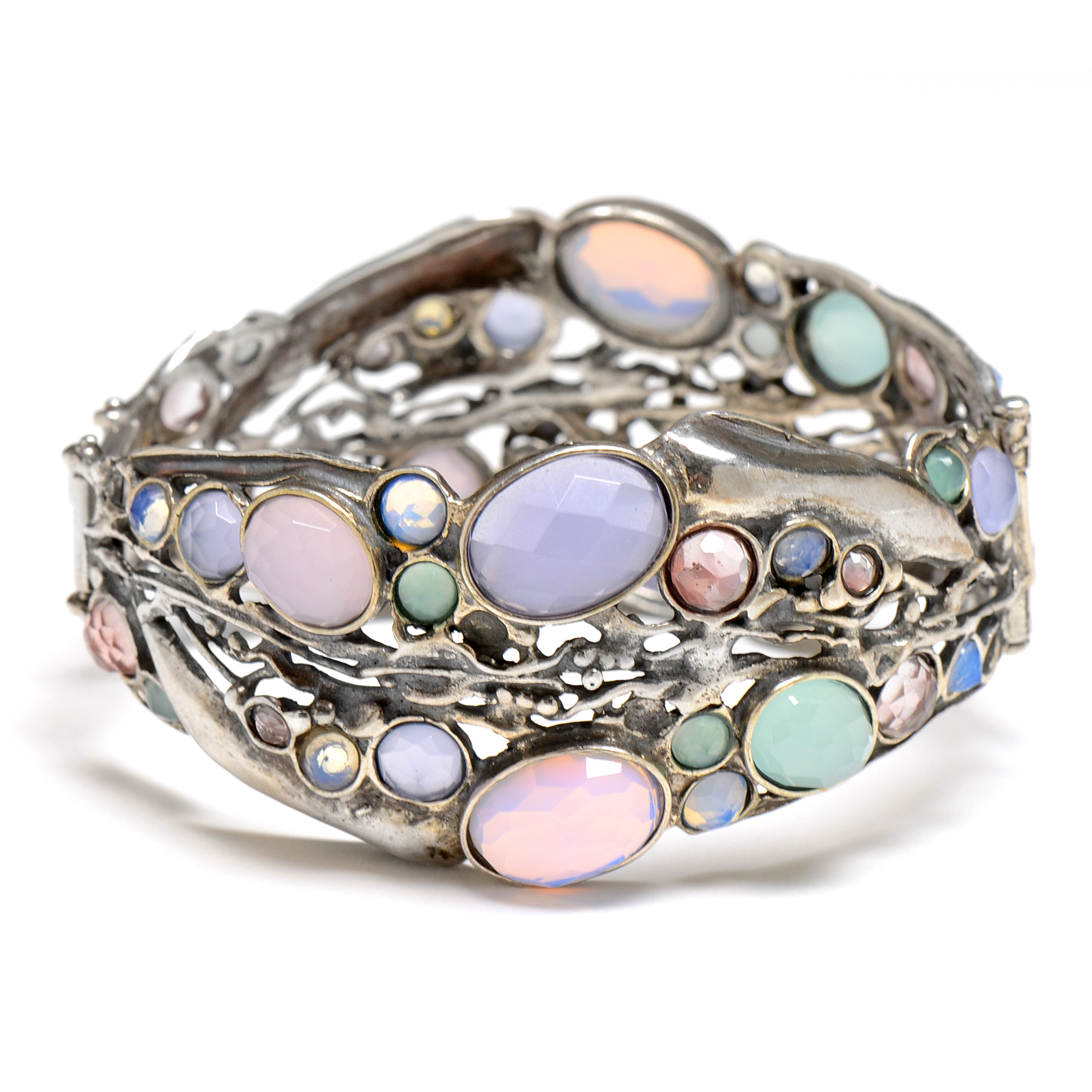 Sterling Silver Poran Gaaton Hinged Cuff with Synthetic Stones