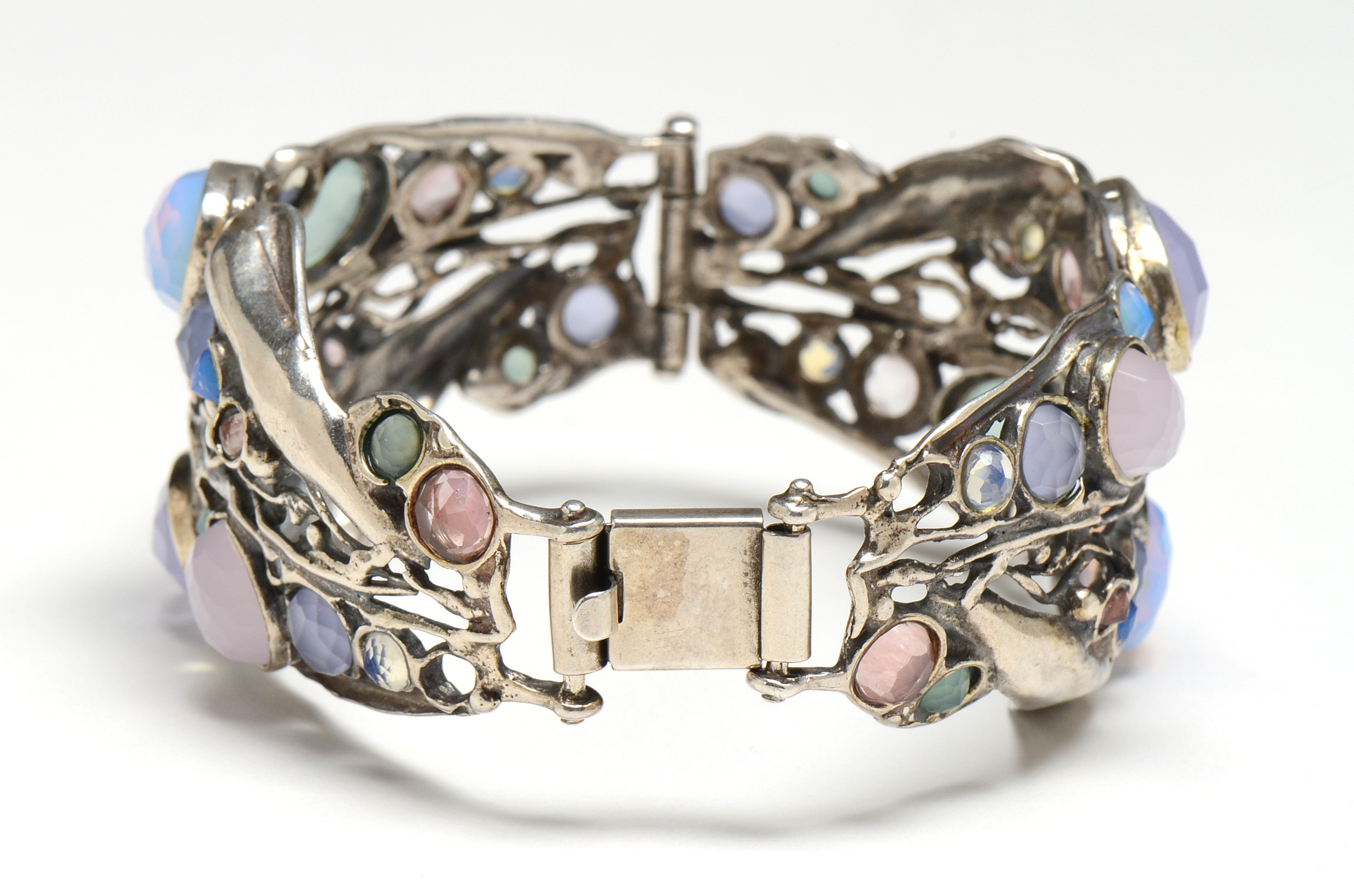 Sterling Silver Poran Gaaton Hinged Cuff with Synthetic Stones