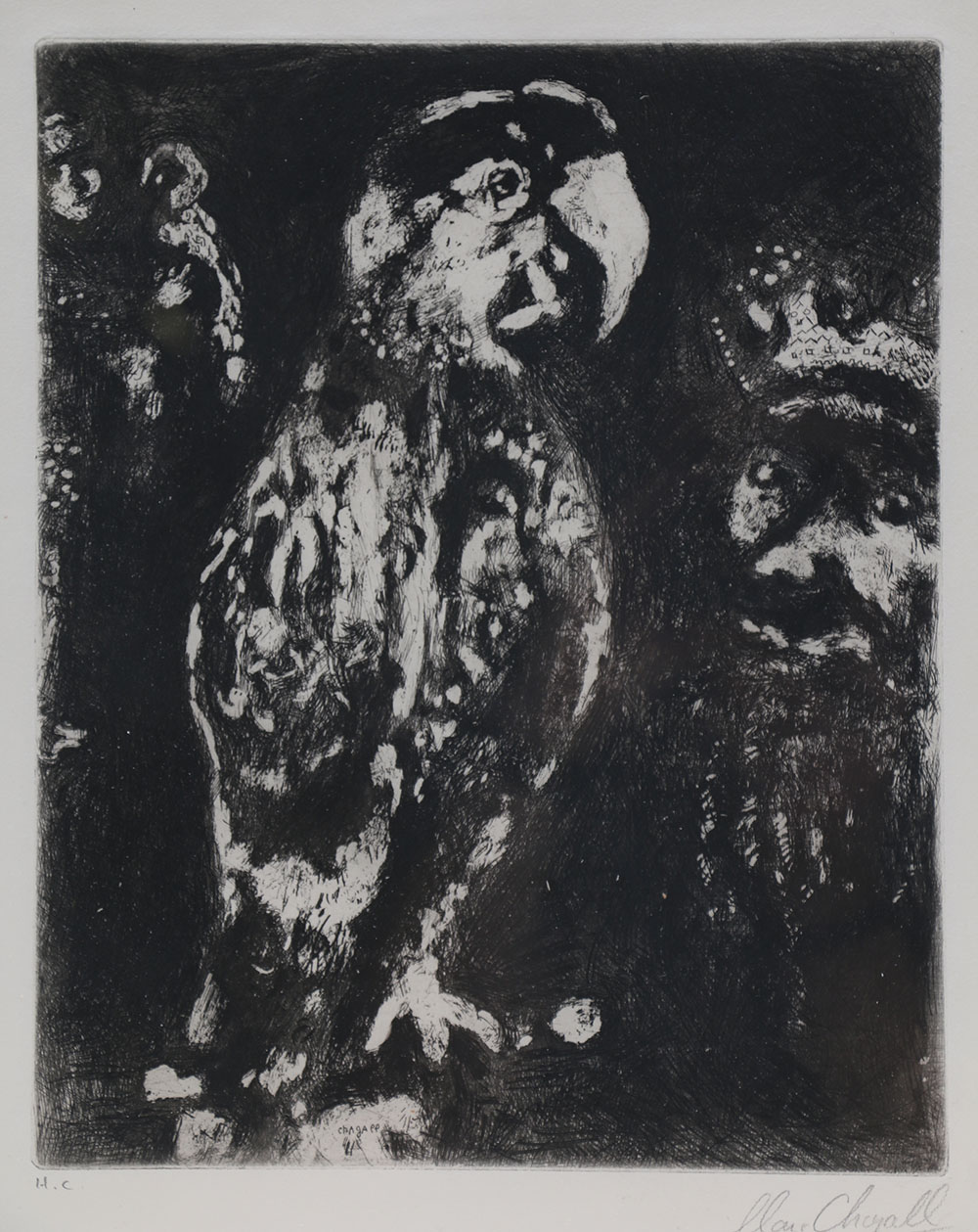 Marc Chagall Etching "The Two Parrots, The King, and The Son"