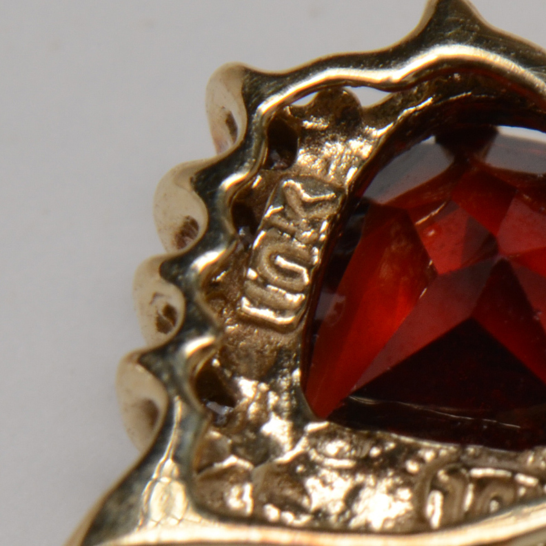 10K Yellow Gold Garnet Diamond Heart Pendant Necklace