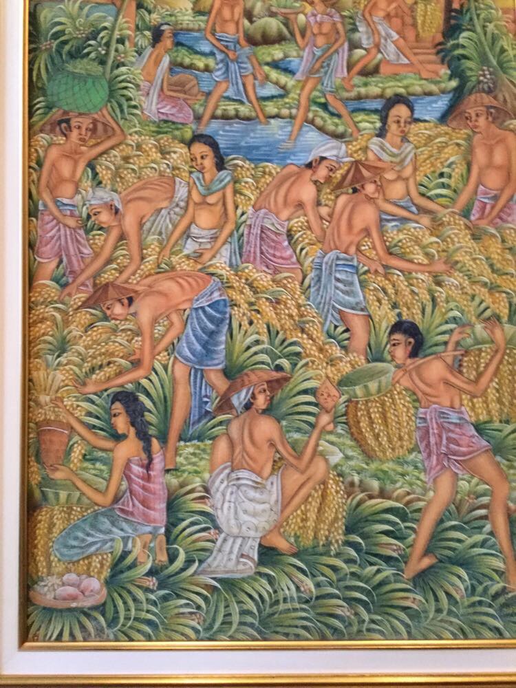 Framed Original Balinese Folk Art Painting on Linen