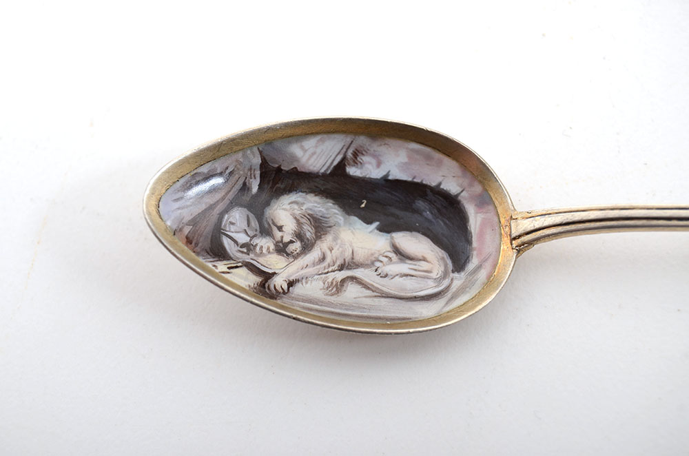 Hand-Painted 800 Silver Enamel Lion of Lucerne Souvenir Spoon