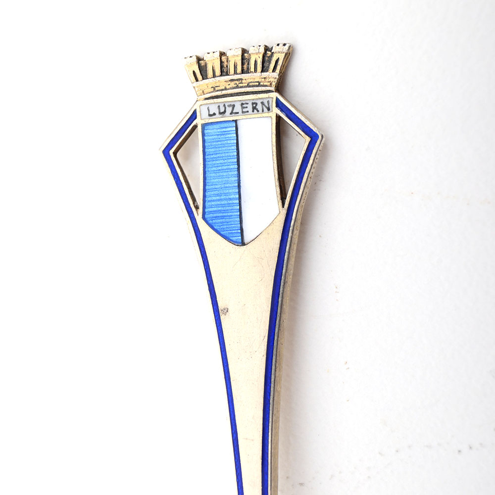 Hand-Painted 800 Silver Enamel Lion of Lucerne Souvenir Spoon