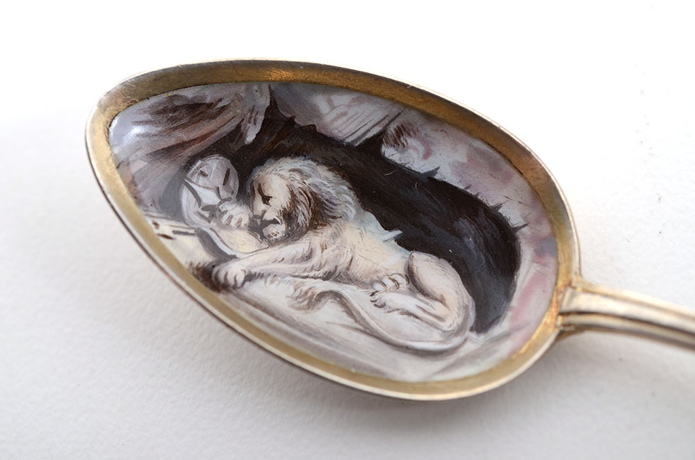 Hand-Painted 800 Silver Enamel Lion of Lucerne Souvenir Spoon