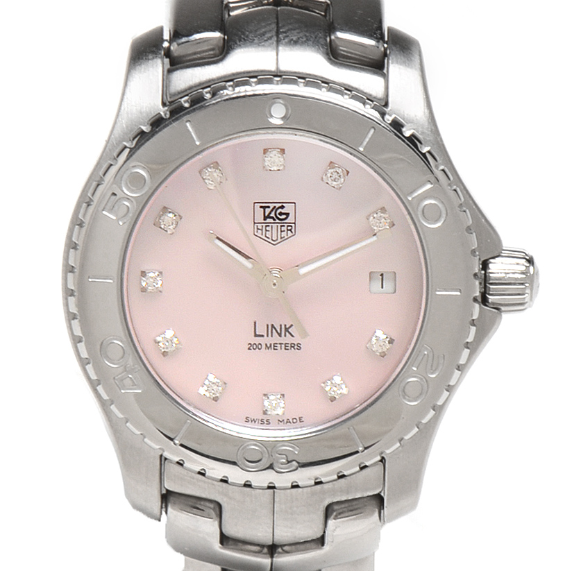 Women's Tag Heuer Link Factory Pink Mother of Pearl Diamond Dial Stainless Steel Quartz Watch