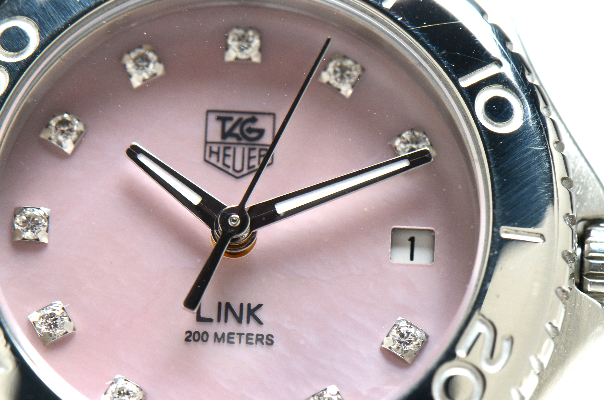 Women's Tag Heuer Link Factory Pink Mother of Pearl Diamond Dial Stainless Steel Quartz Watch