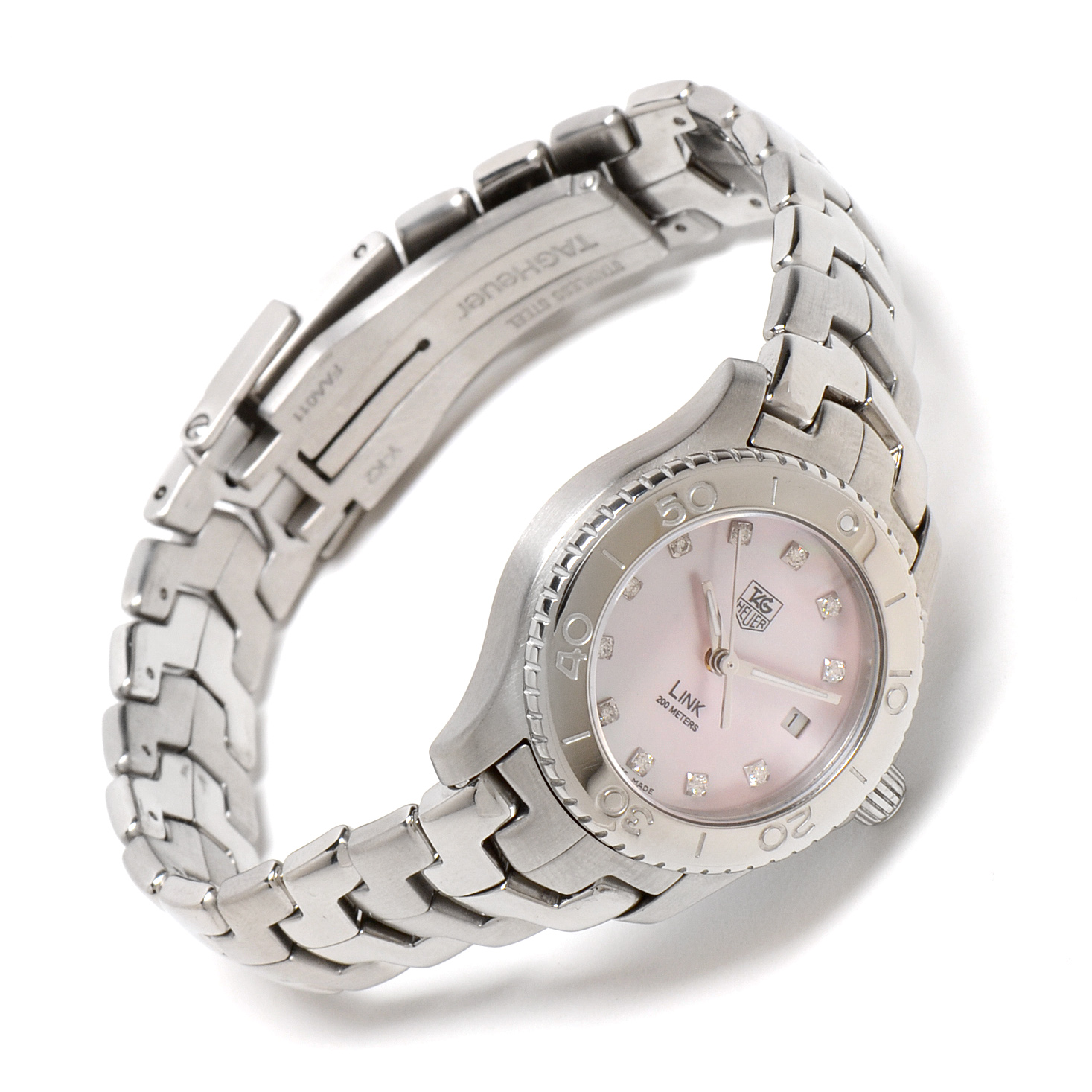 Women's Tag Heuer Link Factory Pink Mother of Pearl Diamond Dial Stainless Steel Quartz Watch