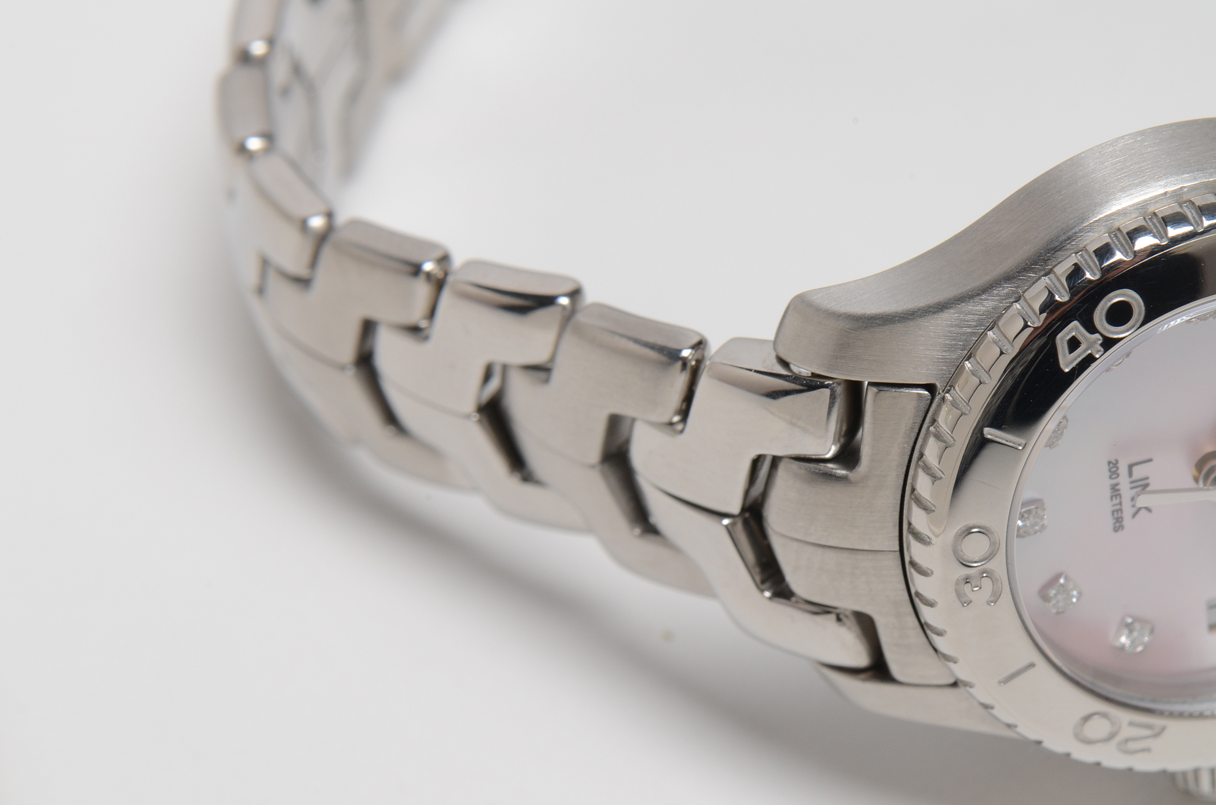 Women's Tag Heuer Link Factory Pink Mother of Pearl Diamond Dial Stainless Steel Quartz Watch