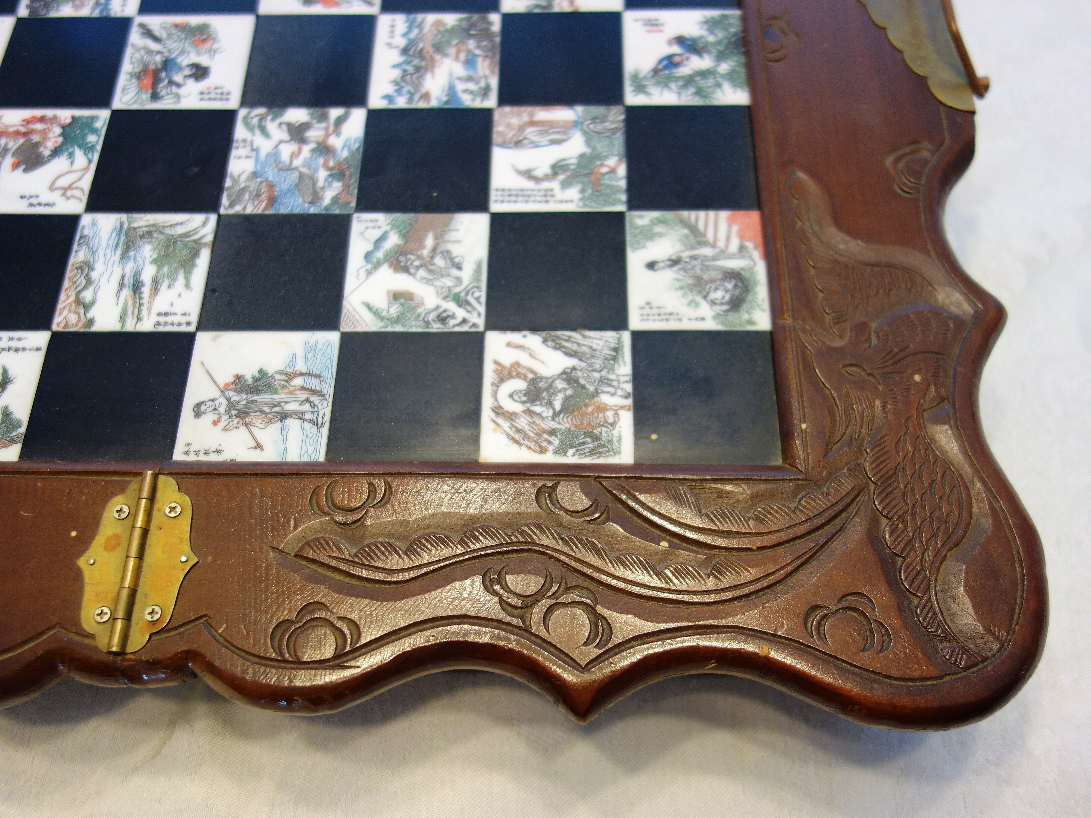 Vintage Chinese Carved Wooden Chess Set