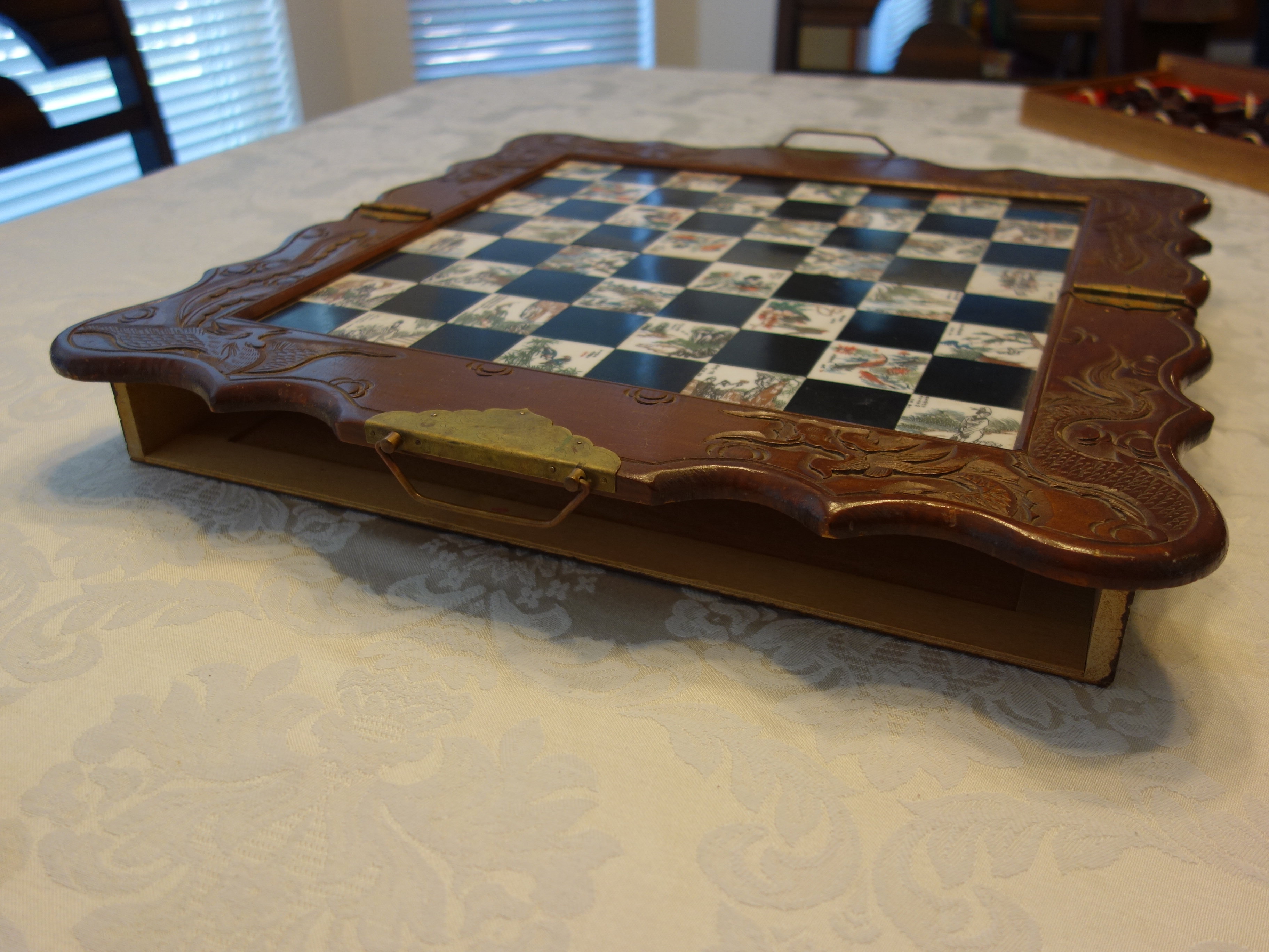 Vintage Chinese Carved Wooden Chess Set