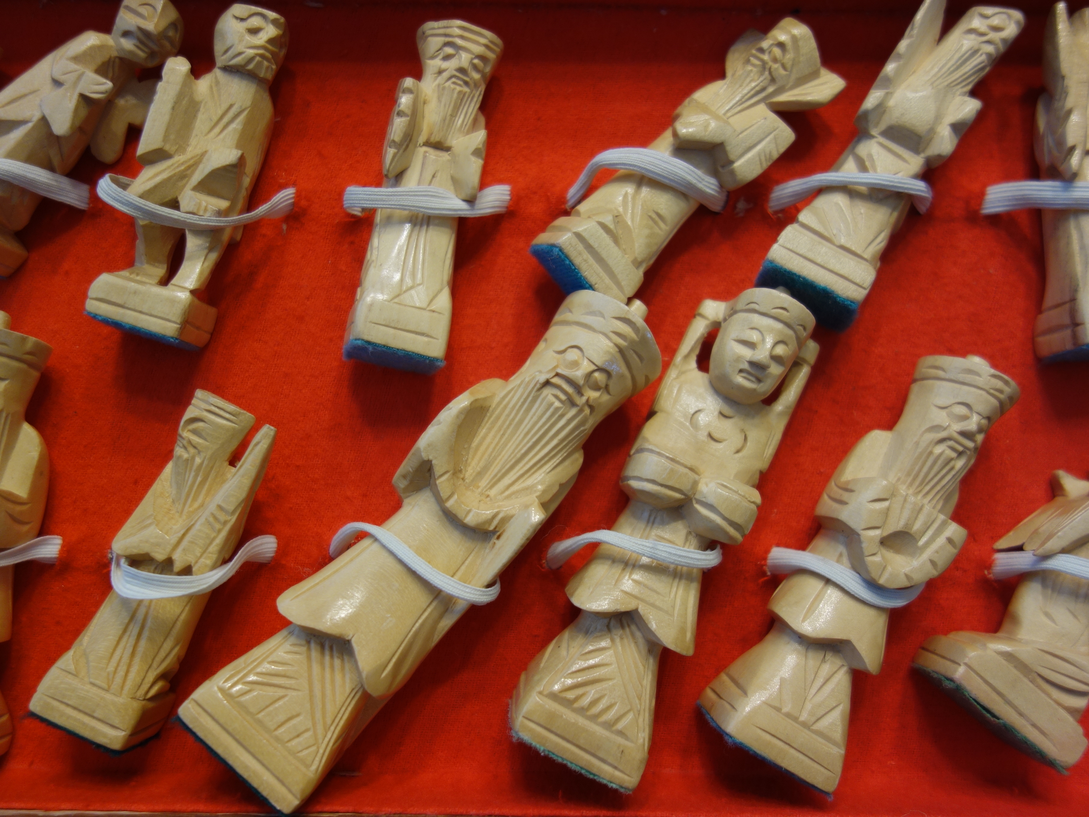 Vintage Chinese Carved Wooden Chess Set