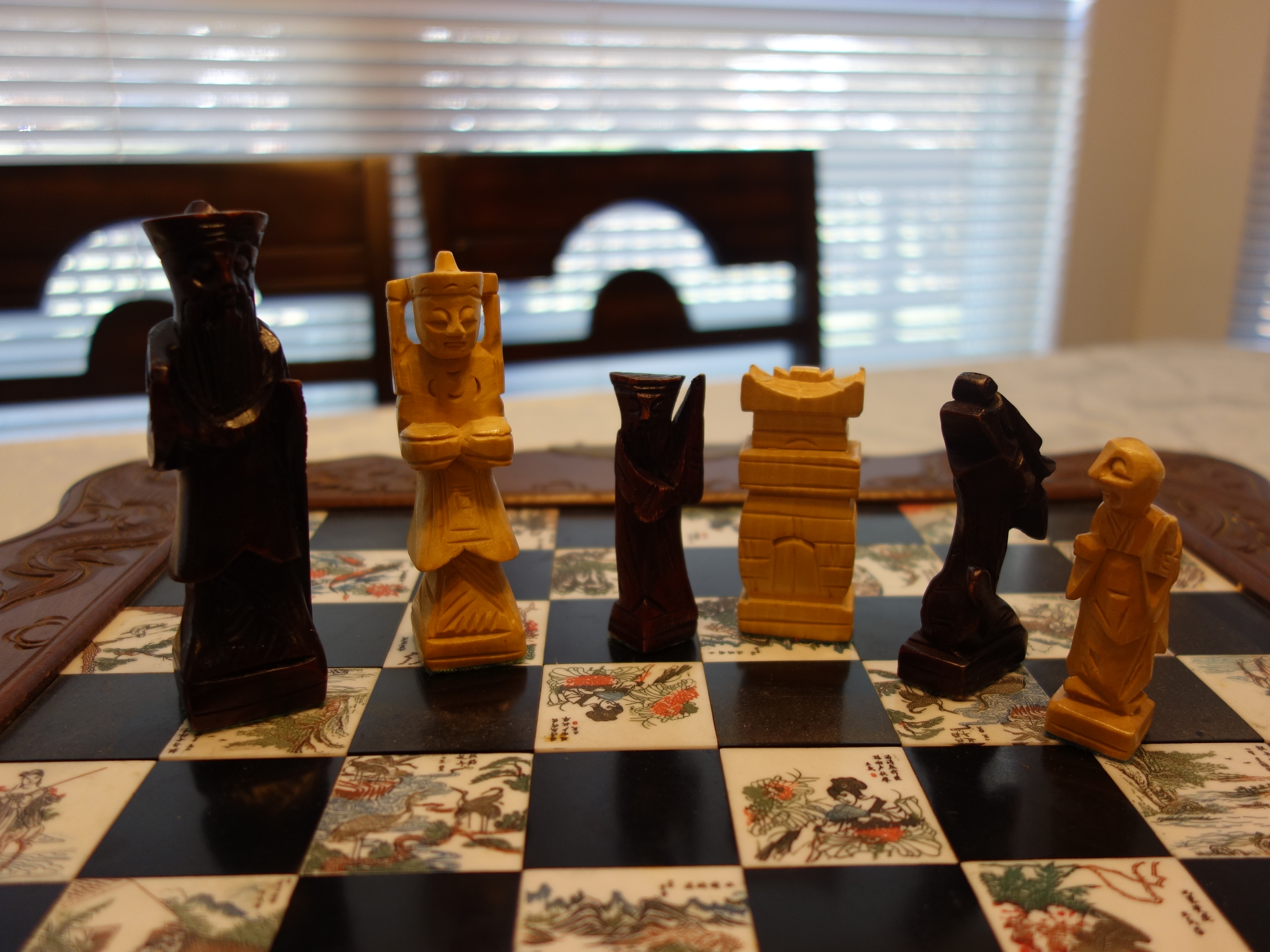 Vintage Chinese Carved Wooden Chess Set