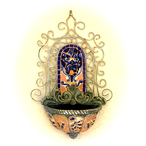 Wrought Iron and Ceramic Wall Planter