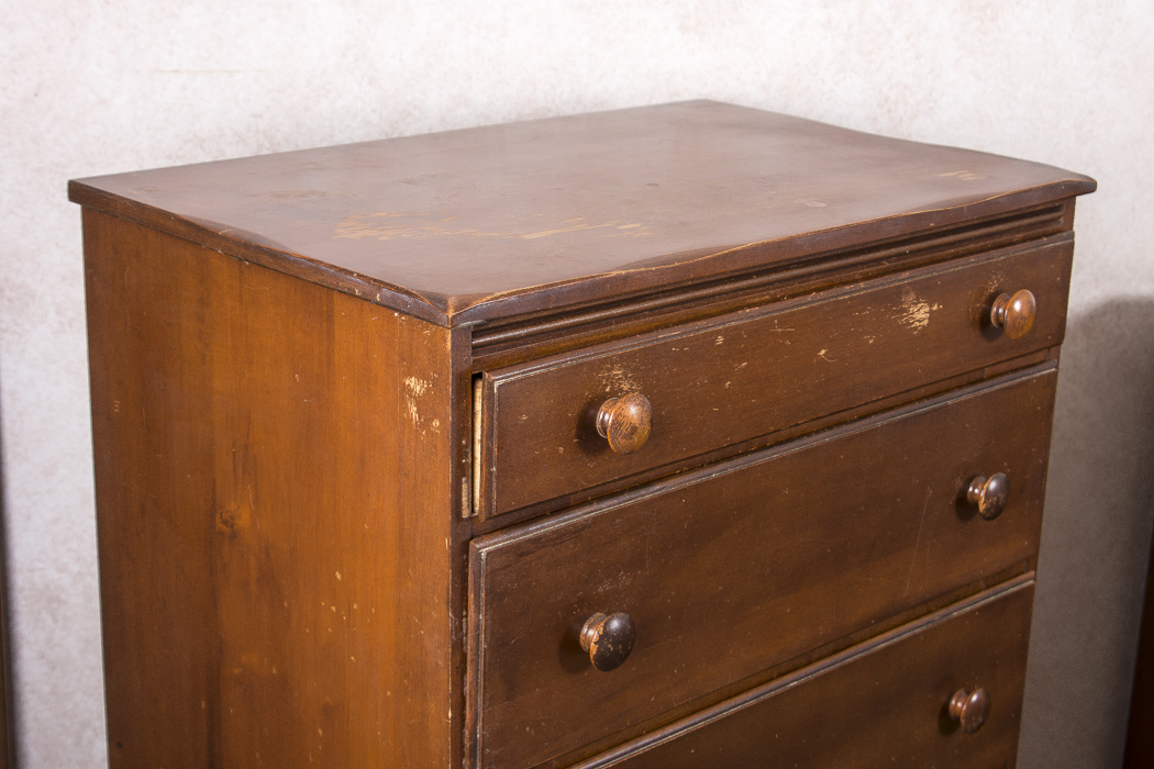 Dark Stained Wood Stacked Chest of Drawers