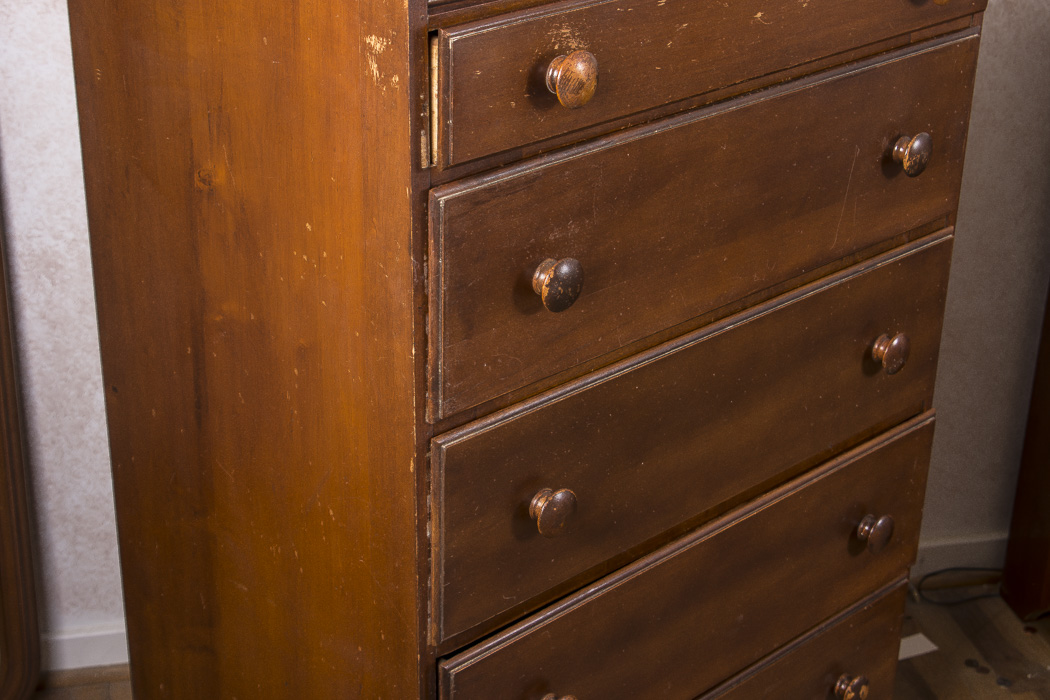 Dark Stained Wood Stacked Chest of Drawers