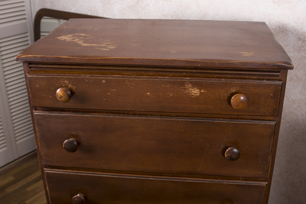 Dark Stained Wood Stacked Chest of Drawers