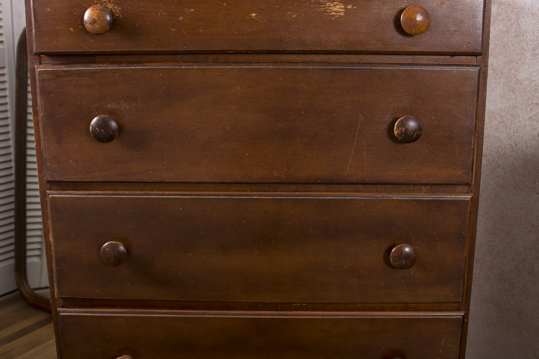 Dark Stained Wood Stacked Chest of Drawers