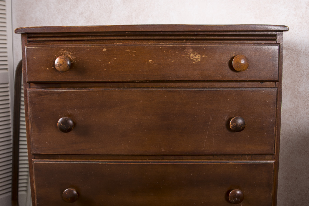 Dark Stained Wood Stacked Chest of Drawers