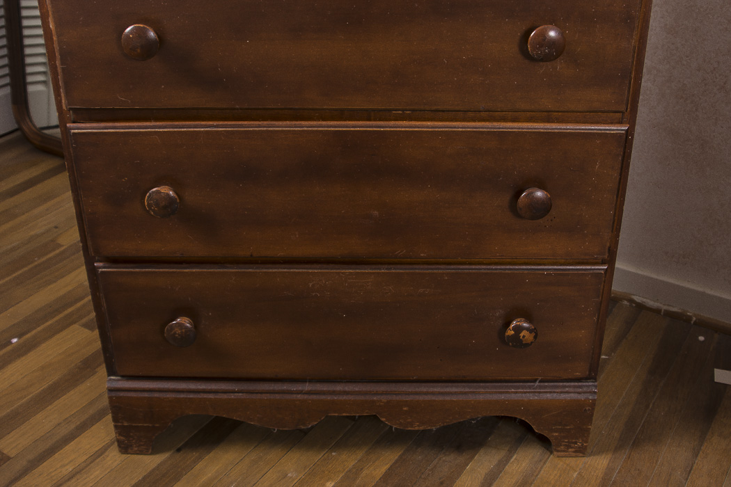 Dark Stained Wood Stacked Chest of Drawers