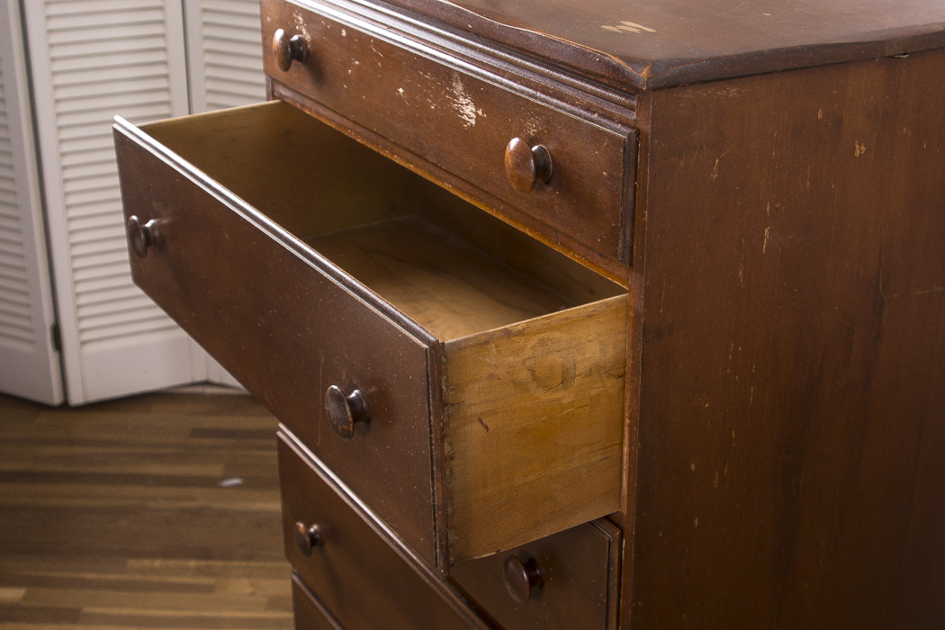 Dark Stained Wood Stacked Chest of Drawers