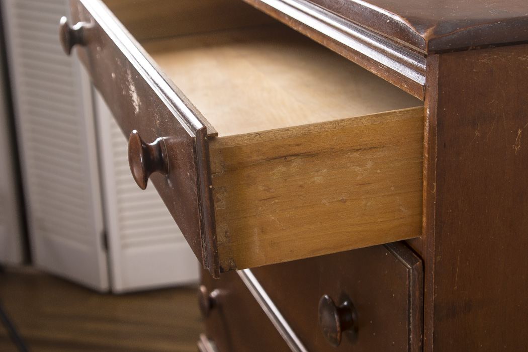 Dark Stained Wood Stacked Chest of Drawers