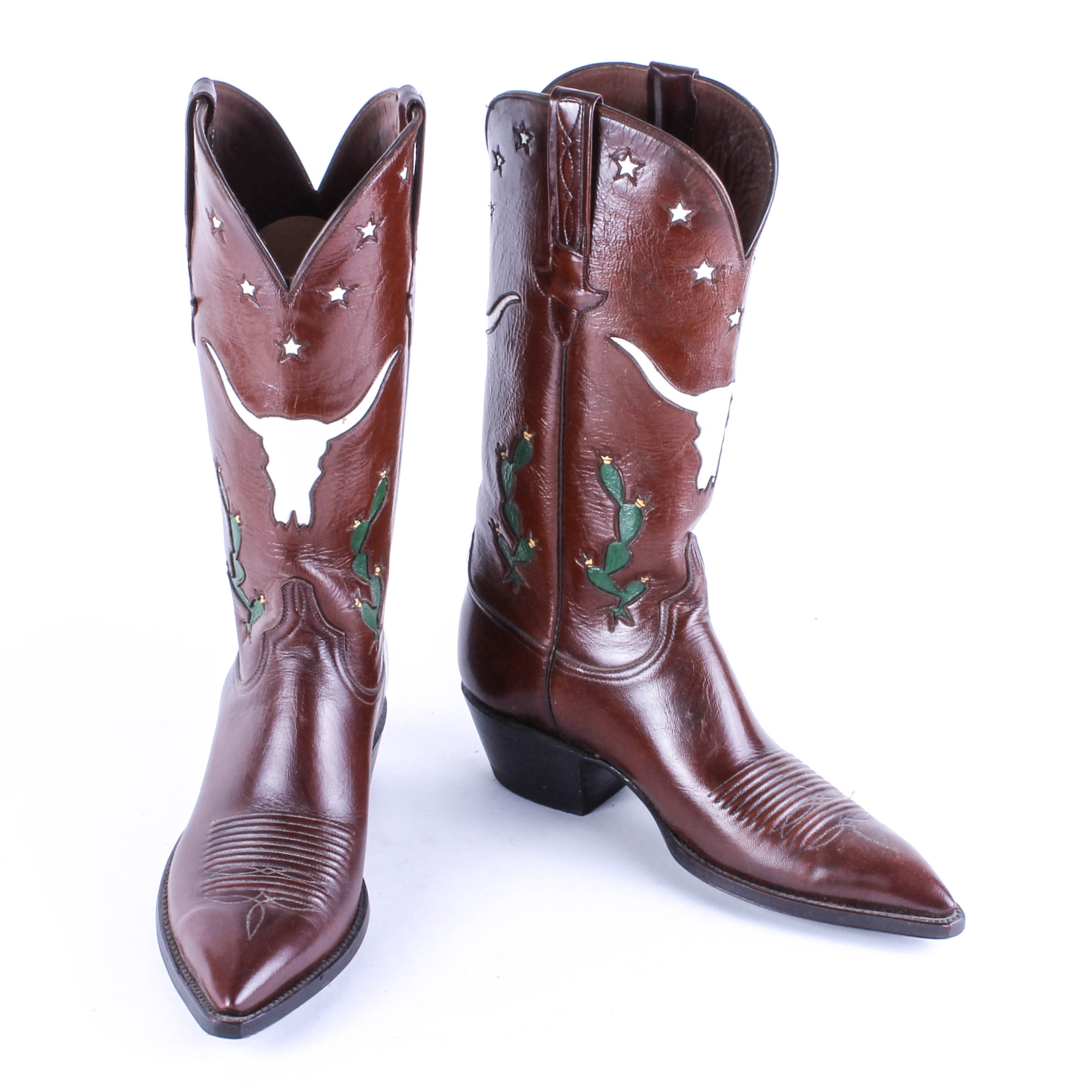 Men's Lucchese Leather Boots with Longhorn and Cacti Designs