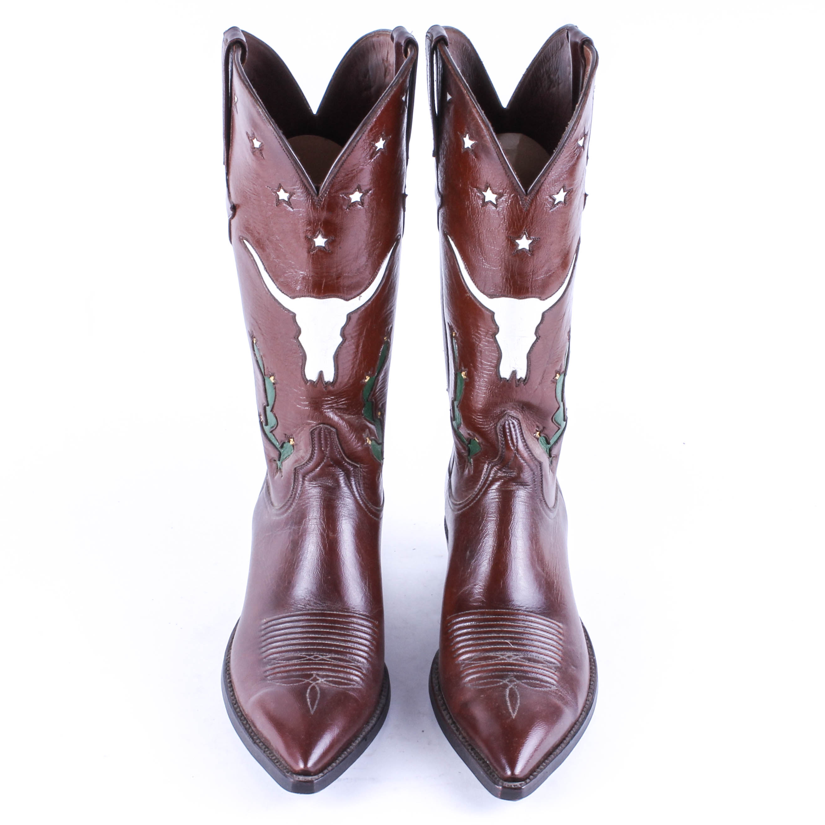 Men's Lucchese Leather Boots with Longhorn and Cacti Designs