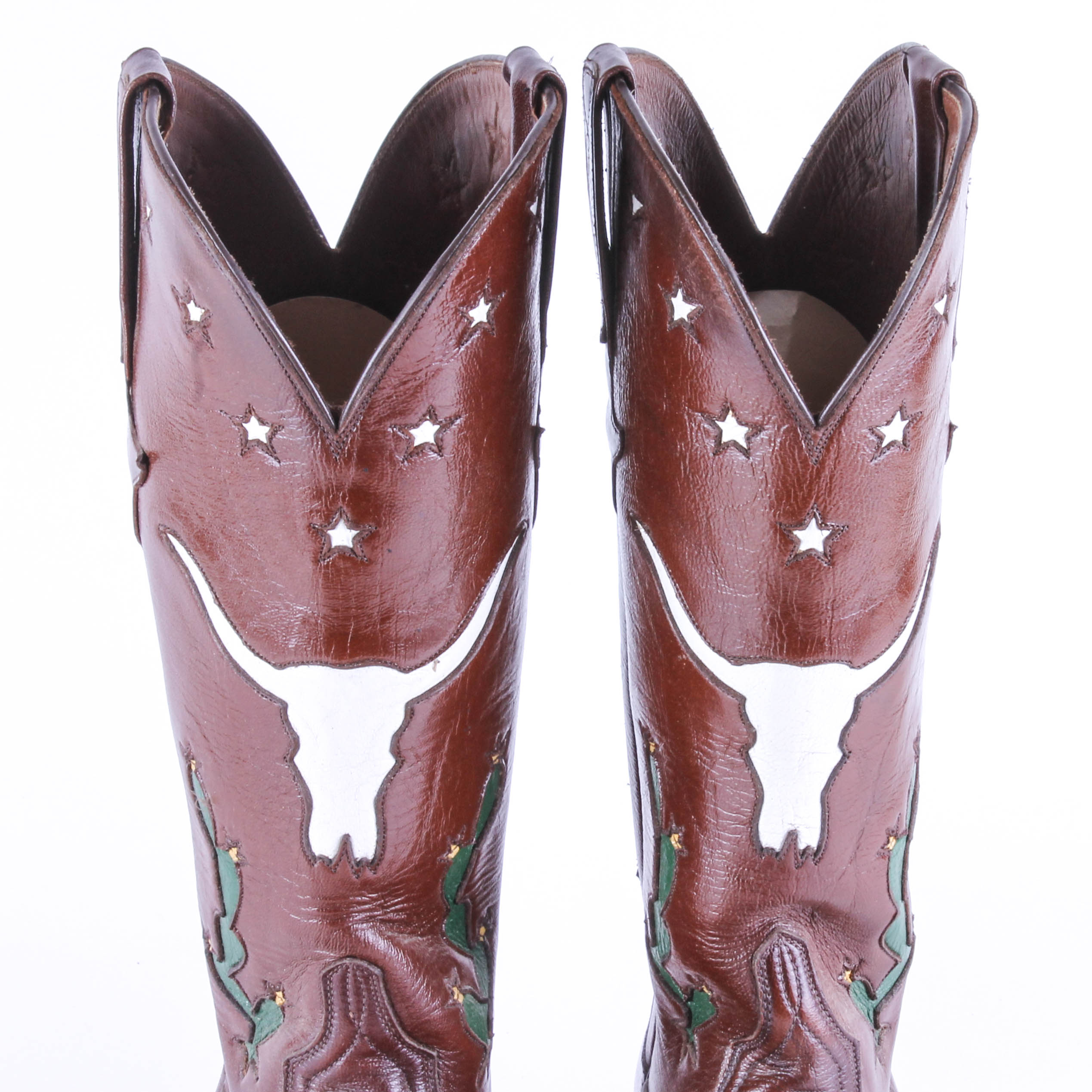 Men's Lucchese Leather Boots with Longhorn and Cacti Designs