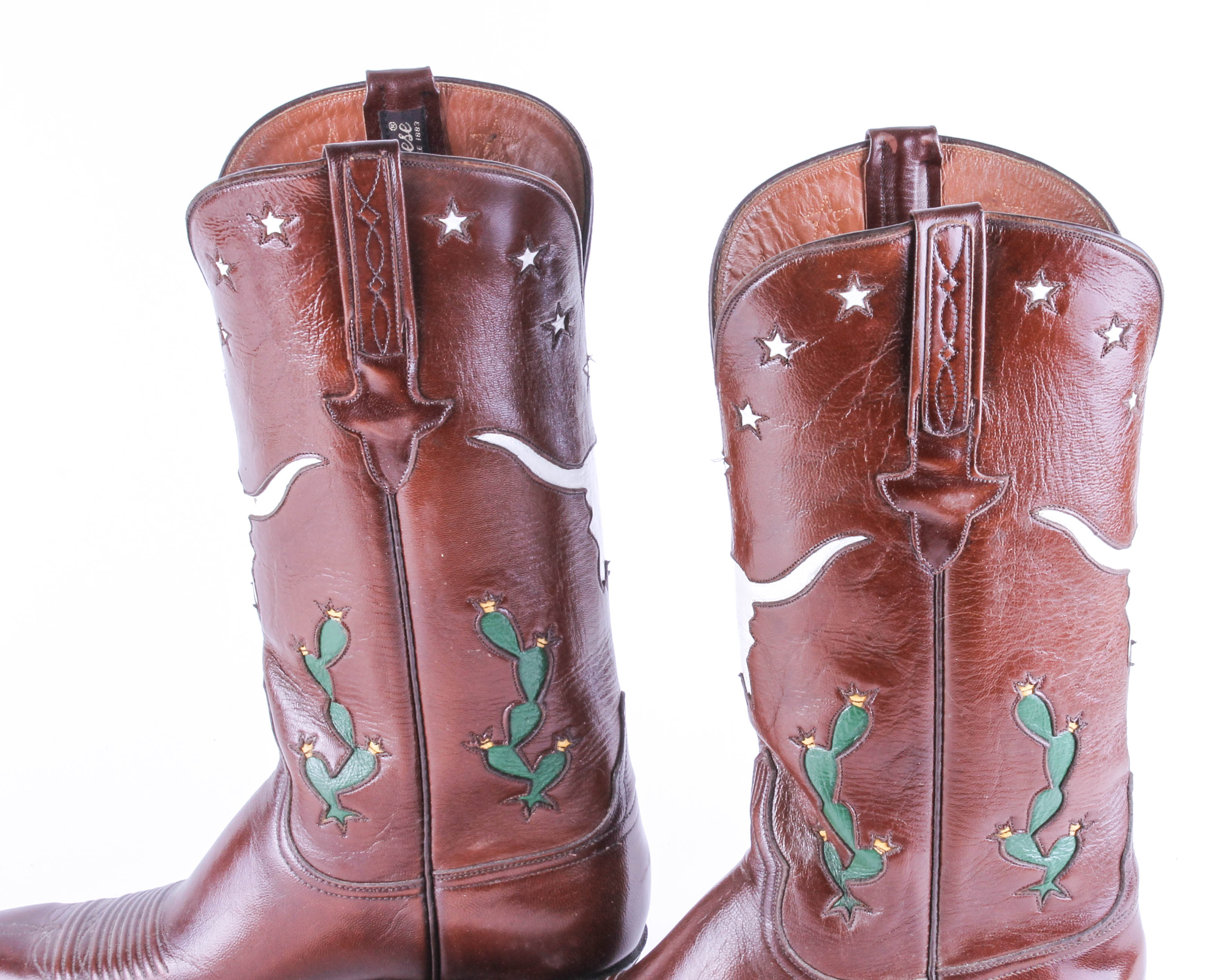 Men's Lucchese Leather Boots with Longhorn and Cacti Designs