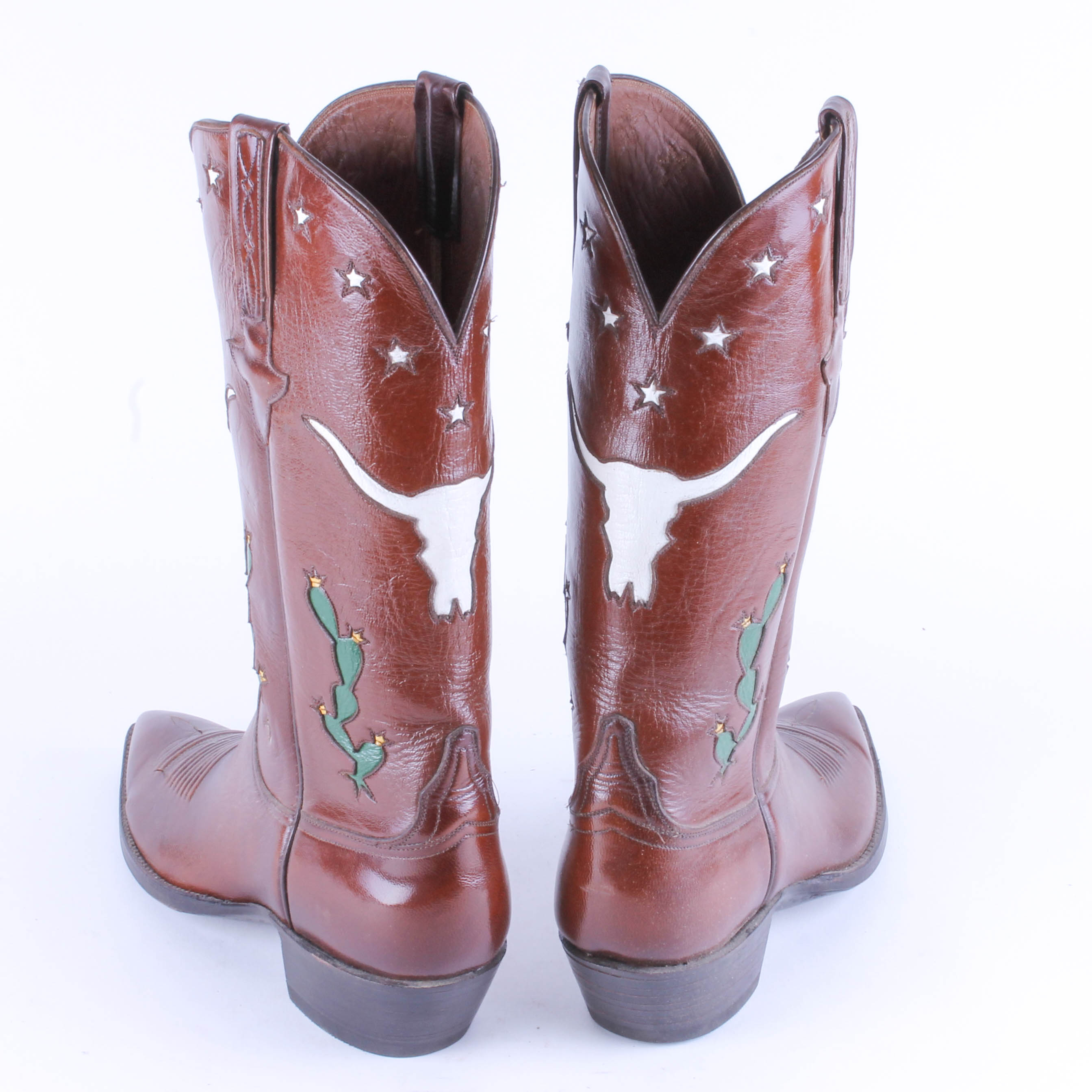 Men's Lucchese Leather Boots with Longhorn and Cacti Designs
