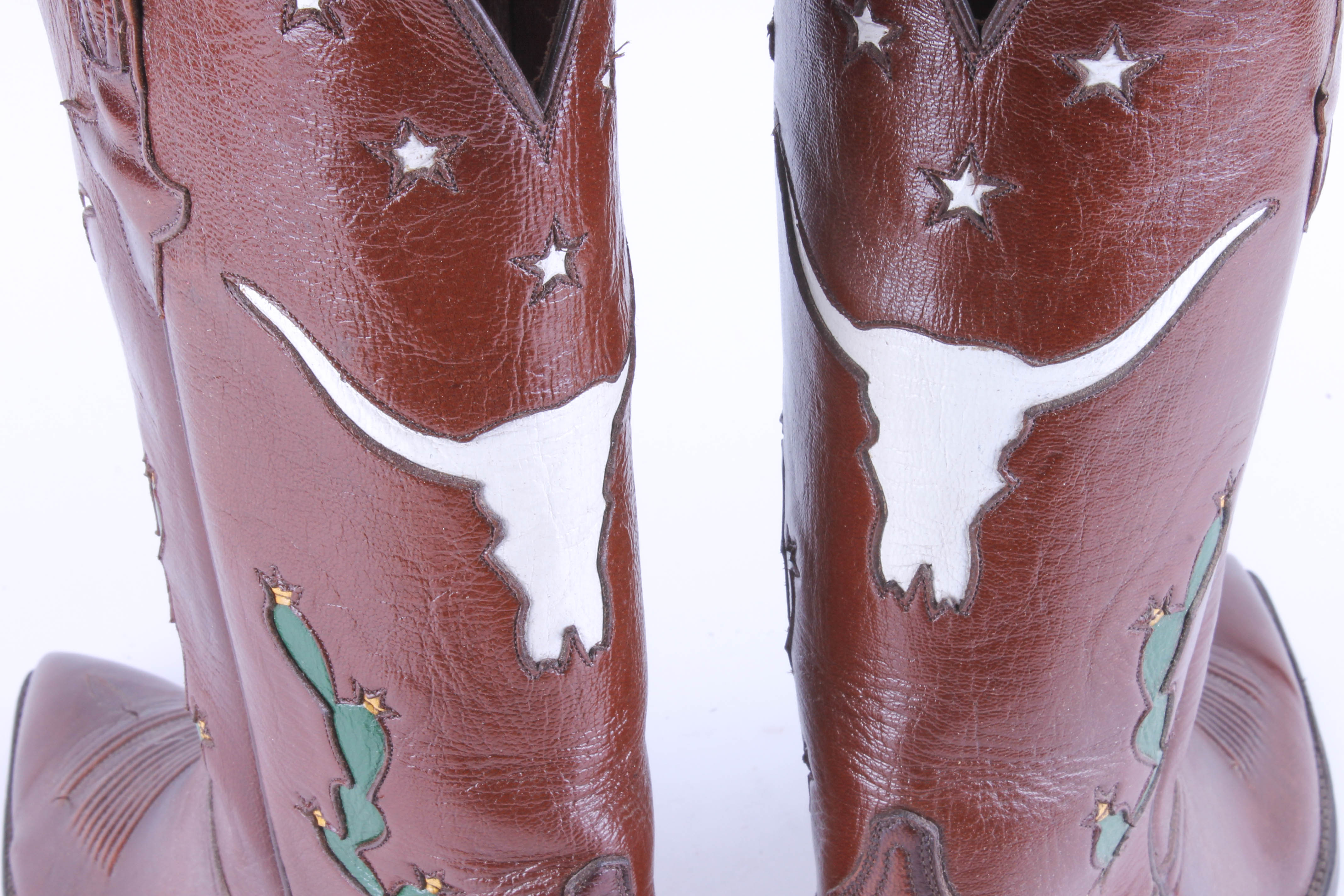 Men's Lucchese Leather Boots with Longhorn and Cacti Designs