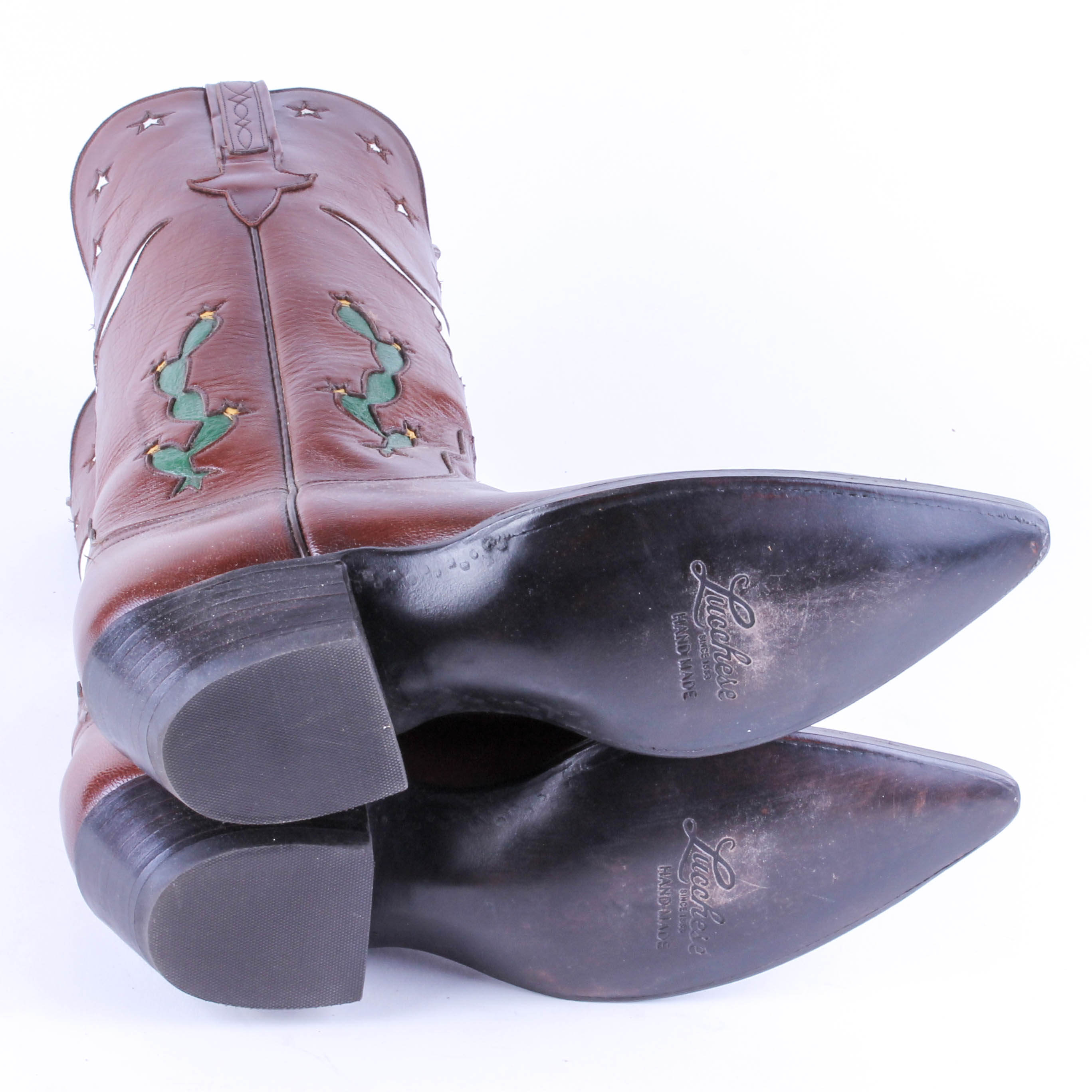 Men's Lucchese Leather Boots with Longhorn and Cacti Designs