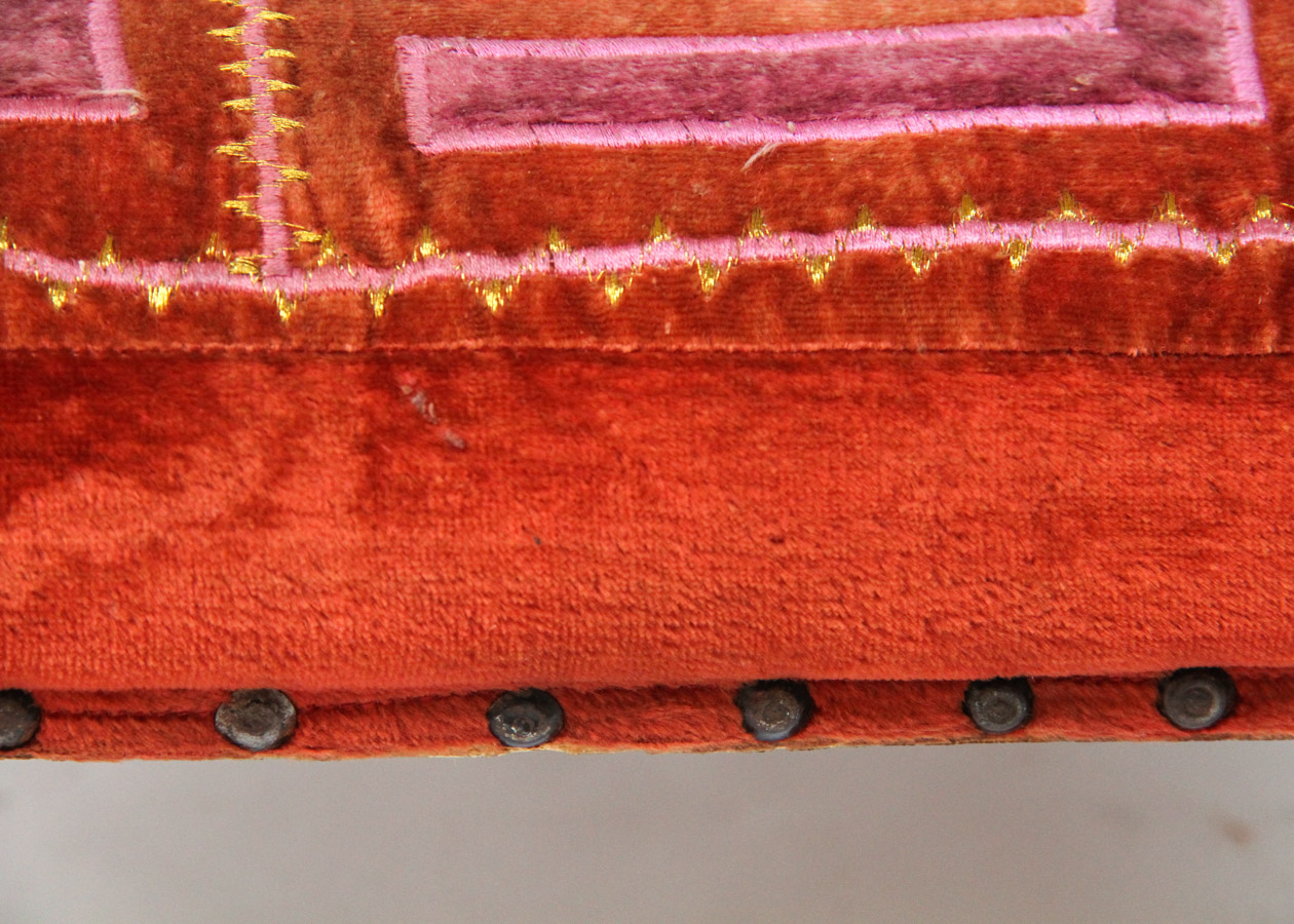 Vintage Footstool with Greek Key Upholstery