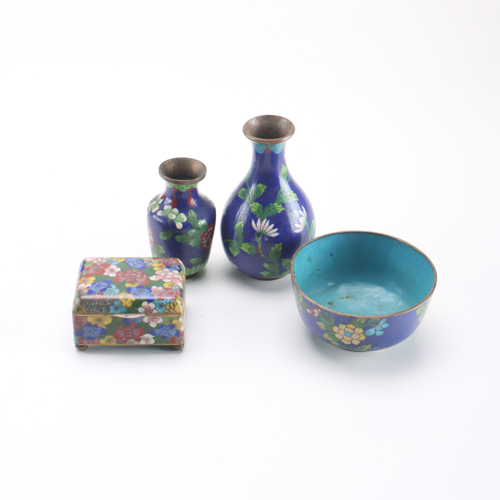Hand-Painted Chinese Cloisonné Decor and Dishes