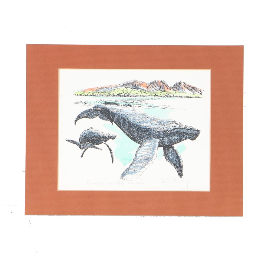 Bill Bagley "Humpbacks Off Lahaina"  Hand Colored Serigraph