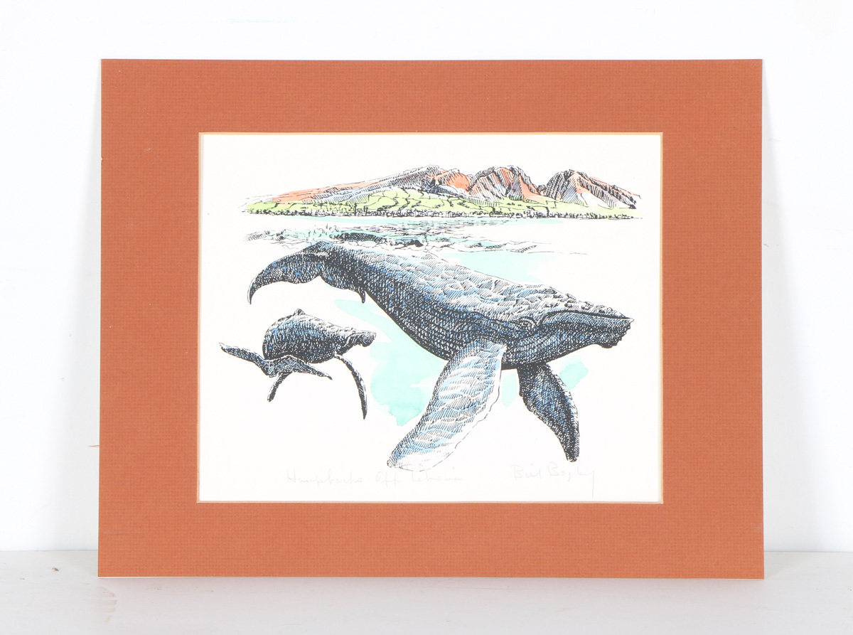 Bill Bagley "Humpbacks Off Lahaina"  Hand Colored Serigraph