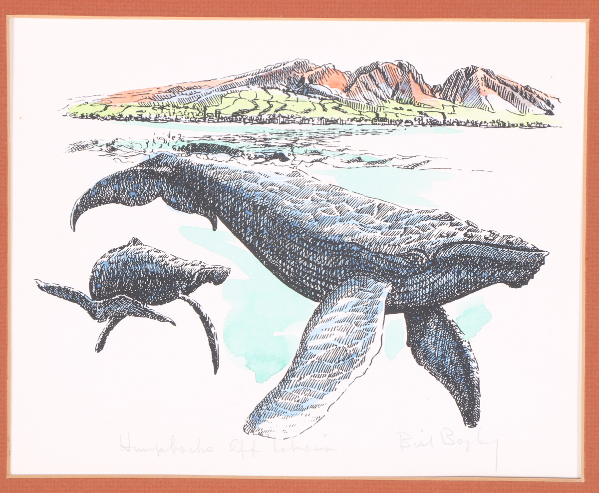 Bill Bagley "Humpbacks Off Lahaina"  Hand Colored Serigraph