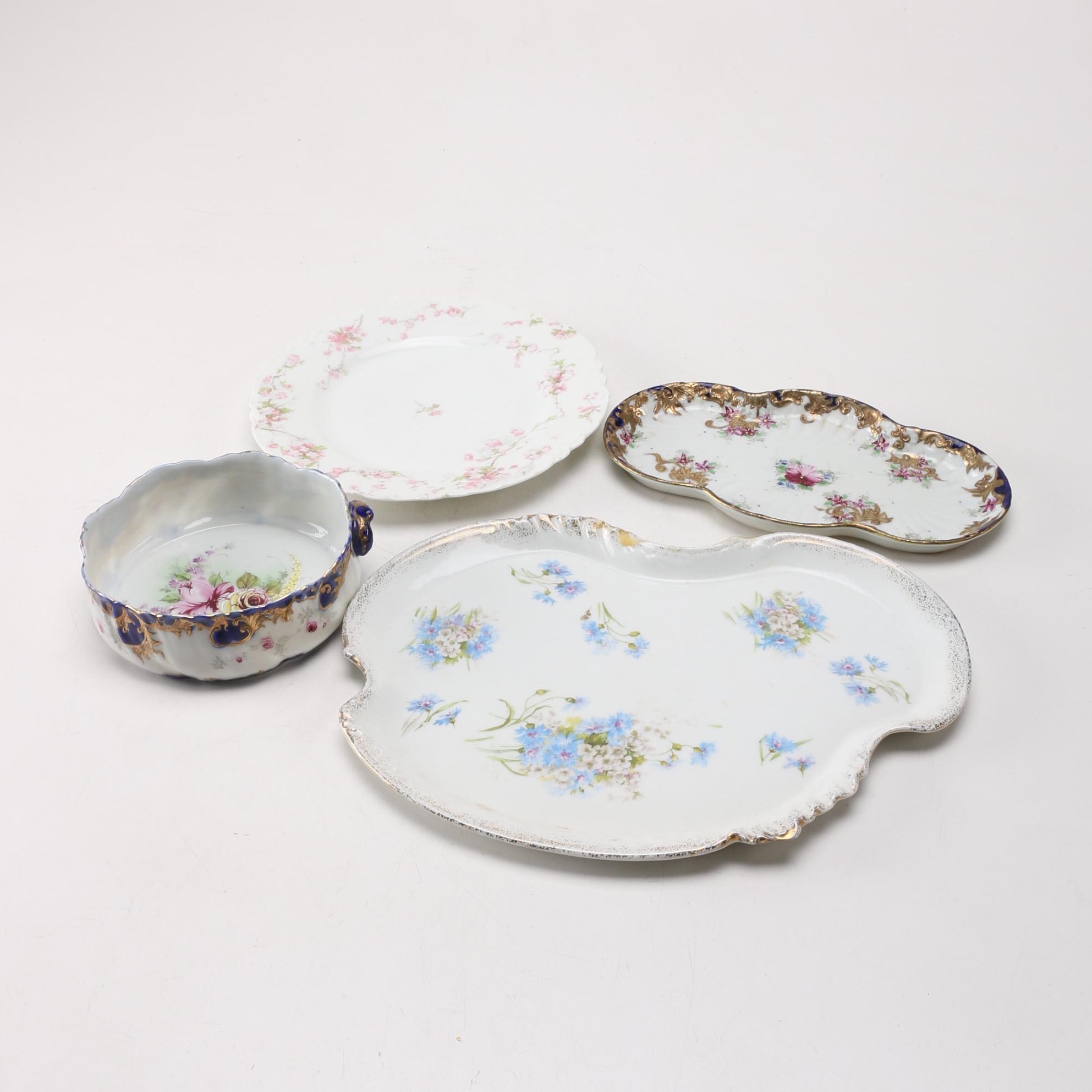 Collection of Floral China Dishes and Bowl Including Limoges