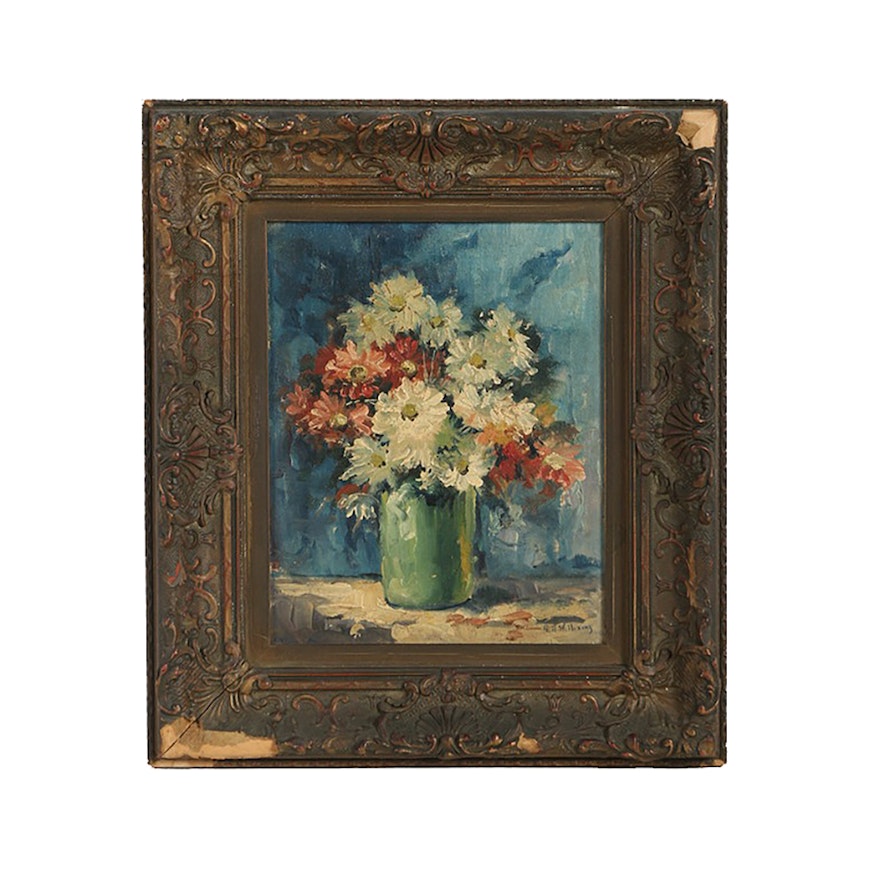G. H. Williams Oil Painting on Canvas Board Floral Still Life