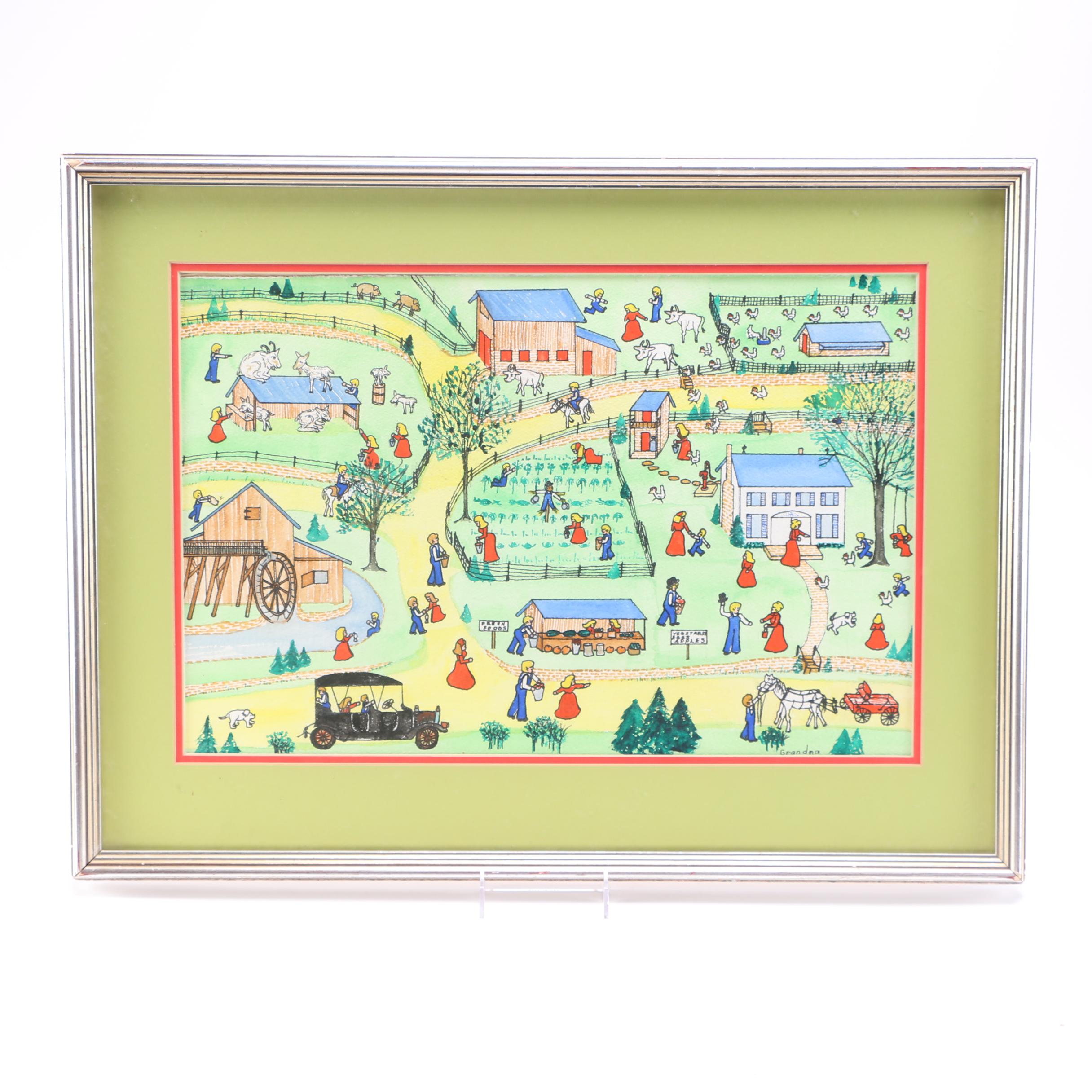 Frances (Grandma Fran) Currey Watercolor "Rural Living"