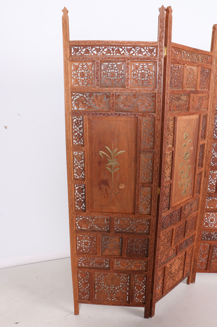 Indian Carved Wood Folding Screen