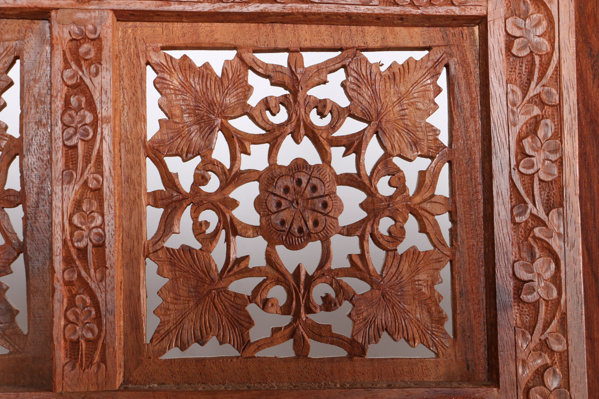 Indian Carved Wood Folding Screen