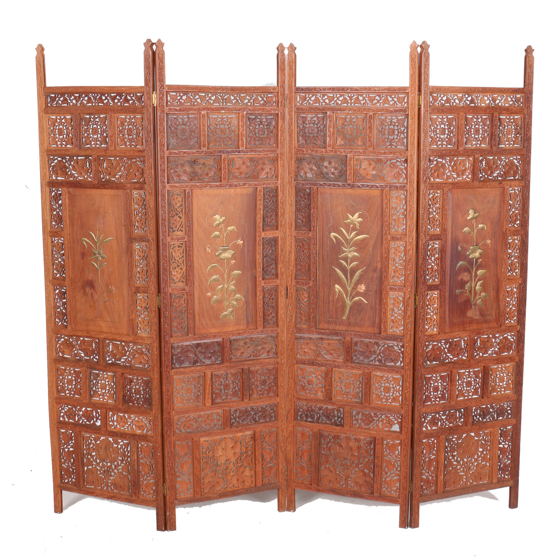 Indian Carved Wood Folding Screen