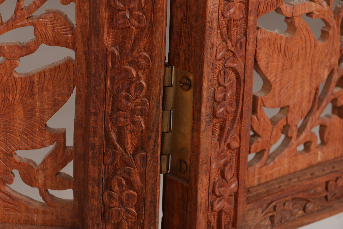 Indian Carved Wood Folding Screen