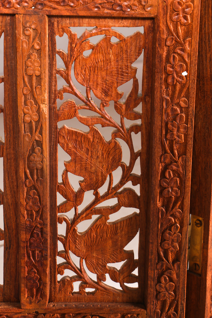 Indian Carved Wood Folding Screen