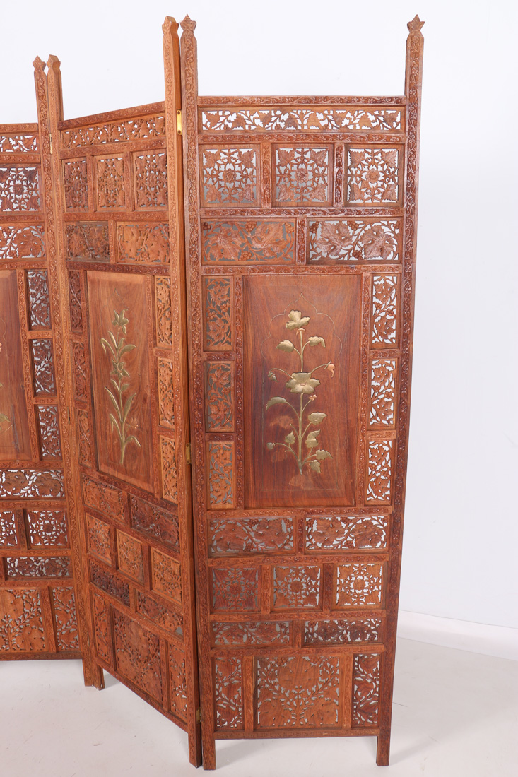 Indian Carved Wood Folding Screen