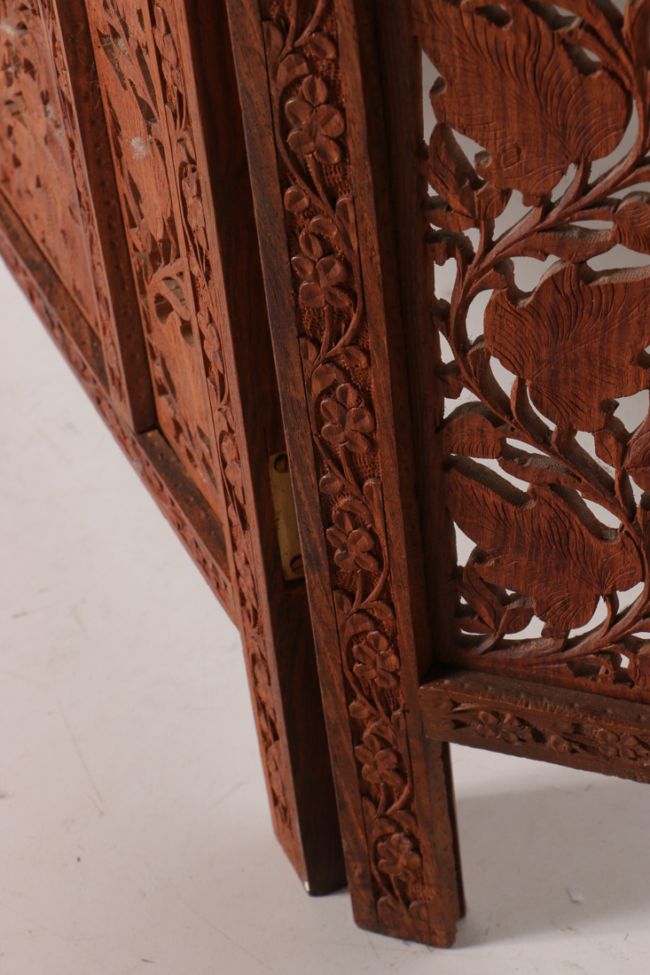 Indian Carved Wood Folding Screen