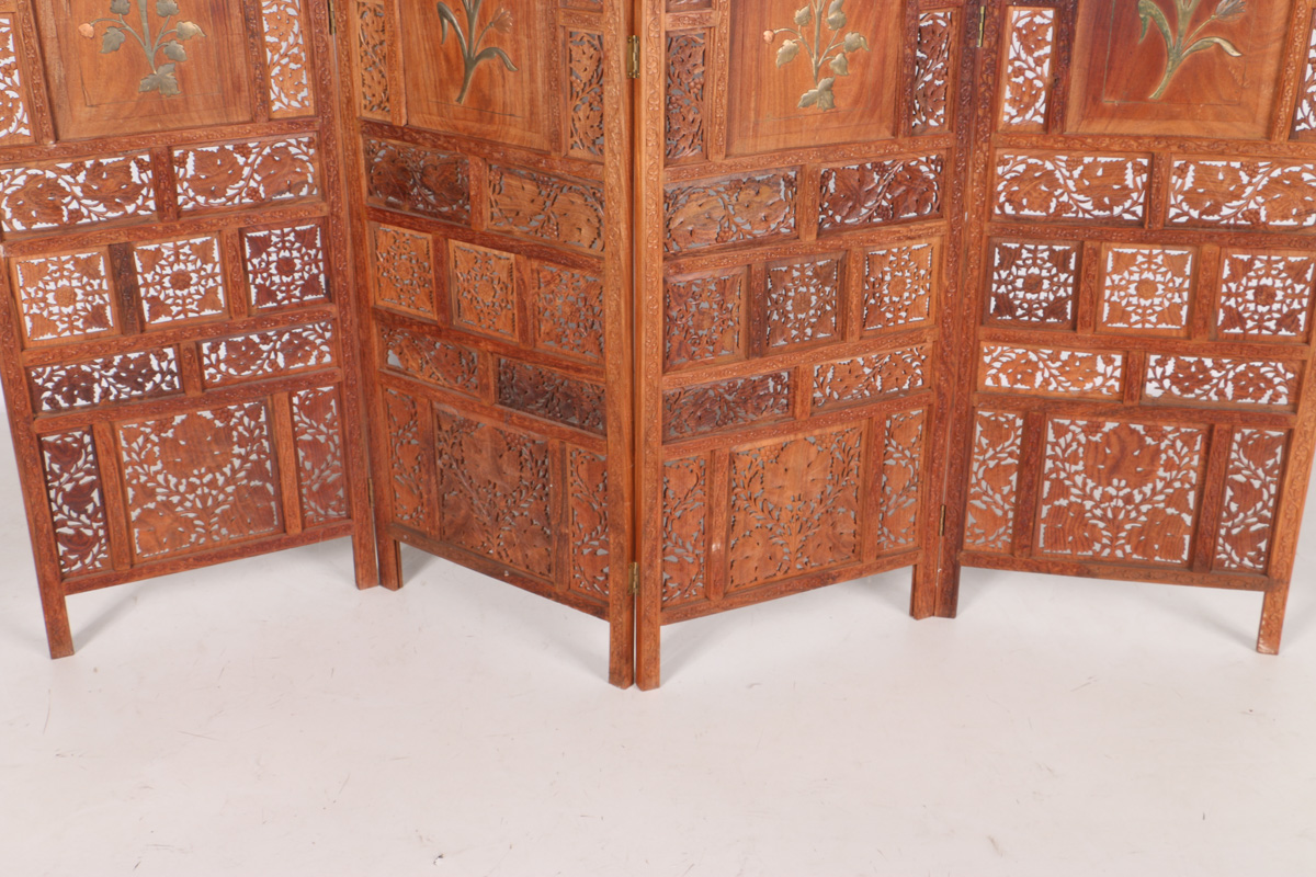 Indian Carved Wood Folding Screen