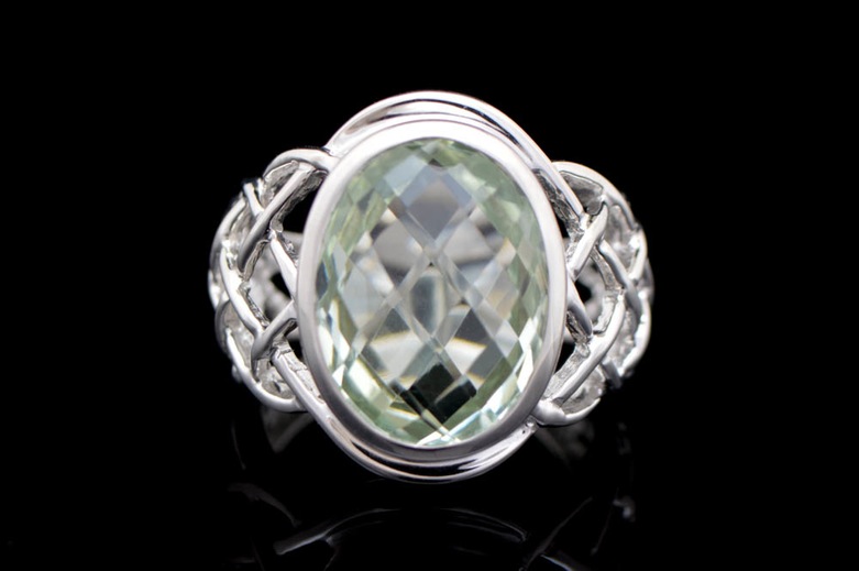 Sterling Silver and Green Rock Crystal Ring